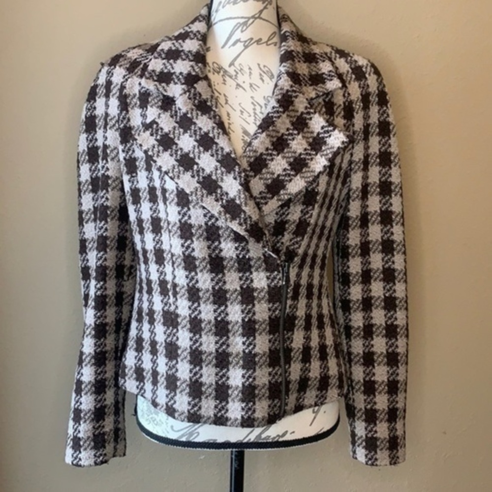 Ellen Tracy Y2K houndstooth jacket blazer offset zip 4